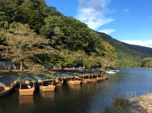 Boats awaiting passengers at Arashiyama.